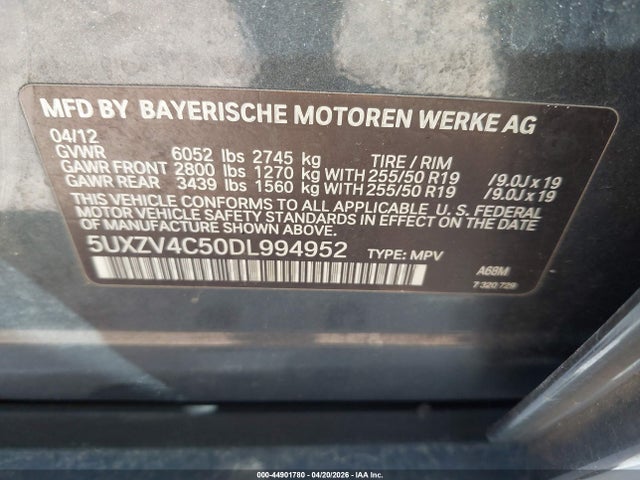44901780 :رقم المزاد ، 5UXZV4C50DL994952 vin ، 2013 Bmw X5 Xdrive35i/xdrive35i Premium/xdrive35i Sport Activity مزاد بيع