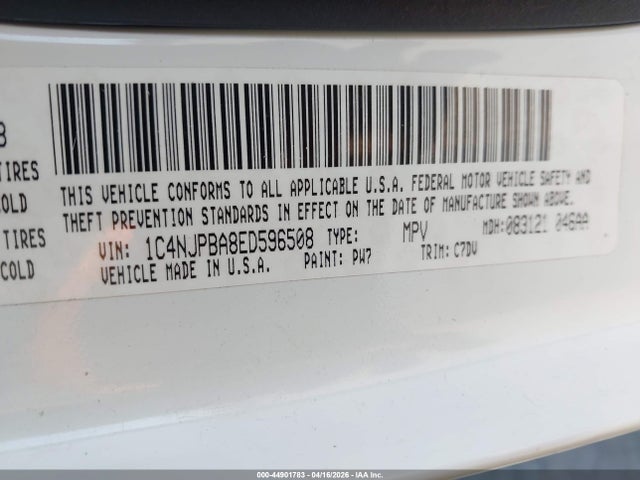 2014 Jeep Patriot Sport მანქანა იყიდება აუქციონზე, vin: 1C4NJPBA8ED596508, აუქციონის ნომერი: 44901783