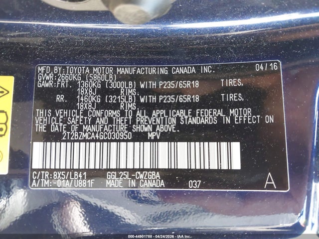 Продажа на аукционе авто 2016 Lexus Rx 350, vin: 2T2BZMCA4GC030950, номер лота: 44901788