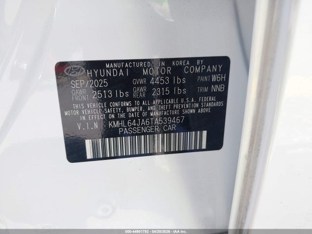 Продажа на аукционе авто 2026 Hyundai Sonata Sel Sport, vin: KMHL64JA6TA539467, номер лота: 44901792