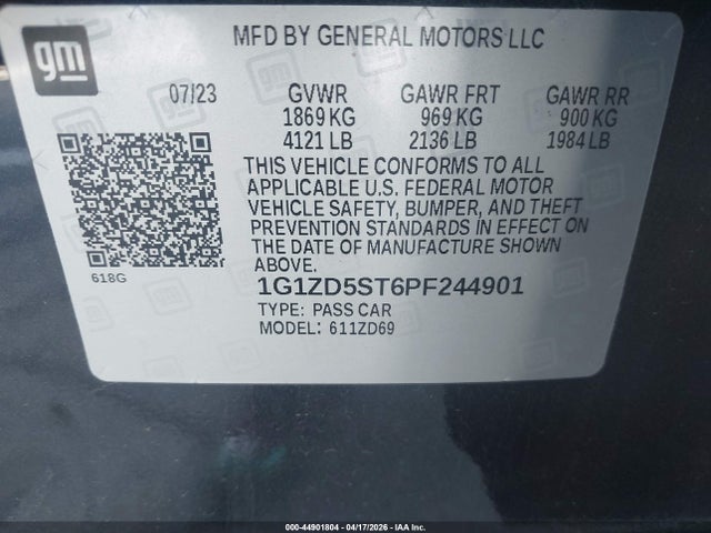 44901804 :رقم المزاد ، 1G1ZD5ST6PF244901 vin ، 2023 Chevrolet Malibu Fwd 1lt مزاد بيع