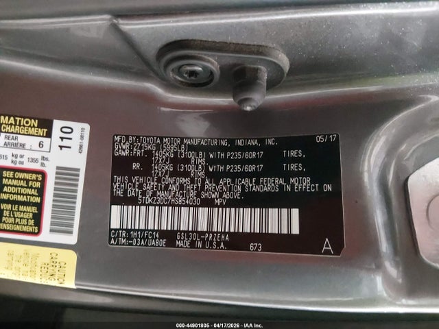 Aukcja sprzedaży 2017 Toyota Sienna Le 8 Passenger, vin: 5TDKZ3DC7HS854030, numer aukcji: 44901805
