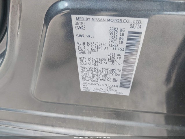 Aukcja sprzedaży 2014 Infiniti Qx60, vin: 5N1AL0MN7EC551948, numer aukcji: 44901827