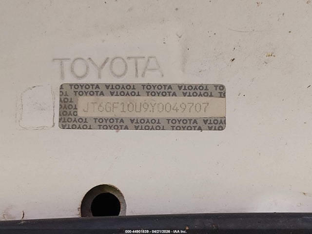 Auction sale of the 2000 Lexus Rx 300, vin: JT6GF10U9Y0049707, lot number: 44901839