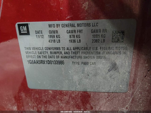 Aukcja sprzedaży 2013 Cadillac Ats Standard, vin: 1G6AA5RX1D0133986, numer aukcji: 44901864