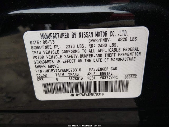 Aukcja sprzedaży 2014 Infiniti Q50 Sport, vin: JN1BV7AP4EM678316, numer aukcji: 44901874