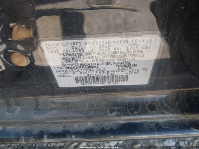 3N1CN7AP1HL900314 Nissan Versa 1.6 Sv