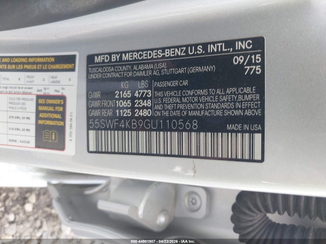 44901907 :رقم المزاد ، 55SWF4KB9GU110568 vin ، 2016 Mercedes-benz C 300 Sport 4matic مزاد بيع