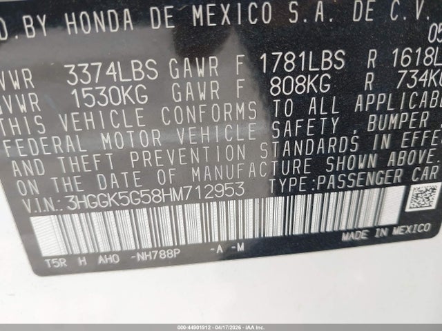 3HGGK5G58HM712953 Honda FIT LX