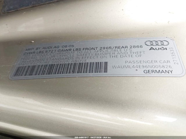 2006 Audi A8 L 4.2 მანქანა იყიდება აუქციონზე, vin: WAUML44E96N005826, აუქციონის ნომერი: 44901917