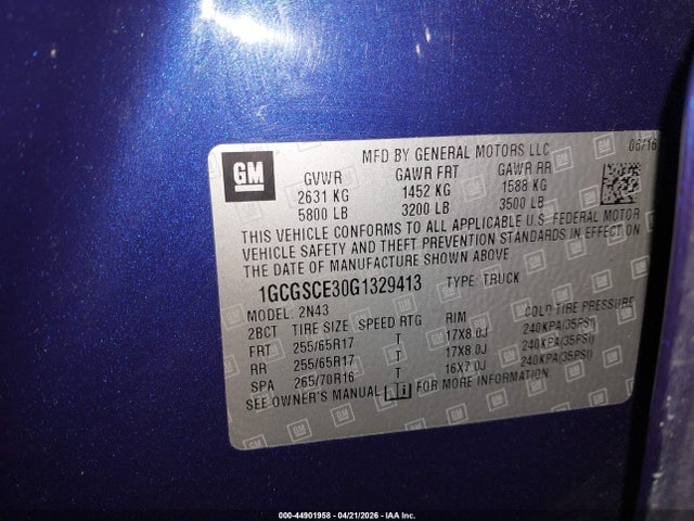 Продажа на аукционе авто 2016 Chevrolet Colorado Lt, vin: 1GCGSCE30G1329413, номер лота: 44901958