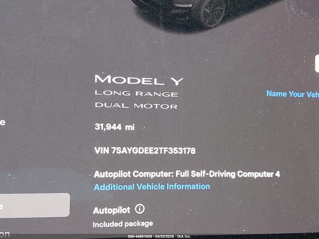 2026 Tesla Model Y All-wheel Drive/long Range Launch Series/premium All-wheel Drive მანქანა იყიდება აუქციონზე, vin: 7SAYGDEE2TF353178, აუქციონის ნომერი: 44901959