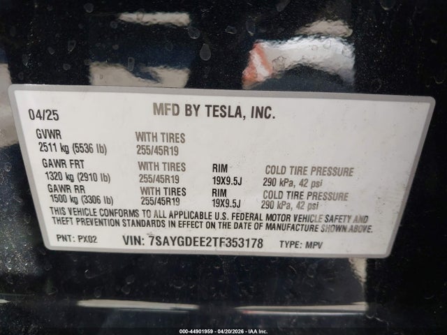 2026 Tesla Model Y All-wheel Drive/long Range Launch Series/premium All-wheel Drive მანქანა იყიდება აუქციონზე, vin: 7SAYGDEE2TF353178, აუქციონის ნომერი: 44901959