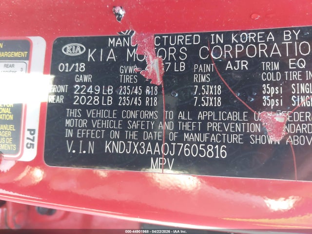 Продажа на аукционе авто 2018 Kia Soul !, vin: KNDJX3AA0J7605816, номер лота: 44901968