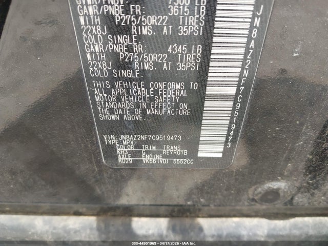 Aukcja sprzedaży 2012 Infiniti Qx56, vin: JN8AZ2NF7C9519473, numer aukcji: 44901969