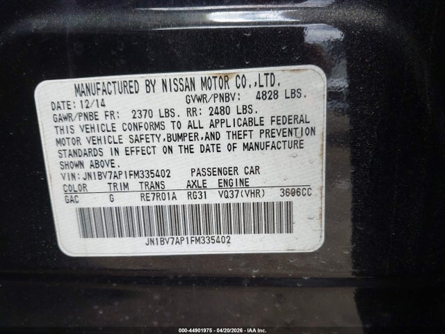 Продажа на аукционе авто 2015 Infiniti Q50 Premium, vin: JN1BV7AP1FM335402, номер лота: 44901975