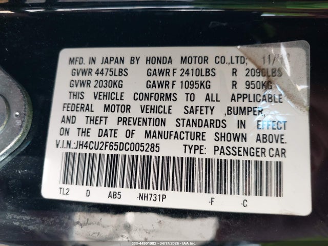 Продажа на аукционе авто 2013 Acura Tsx 2.4, vin: JH4CU2F65DC005285, номер лота: 44901982