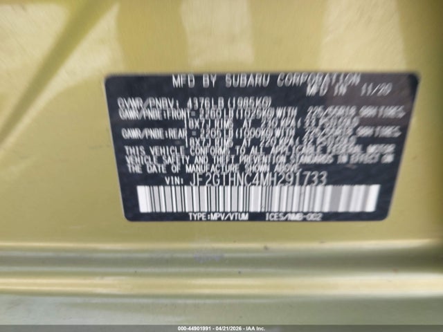Aukcja sprzedaży 2021 Subaru Crosstrek Limited, vin: JF2GTHNC4MH291733, numer aukcji: 44901991