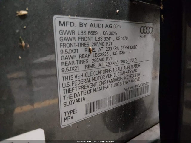 Продаж на аукціоні авто 2018 Audi Q7 3.0t Premium, vin: WA1VABF70JD015217, номер лоту: 44901992