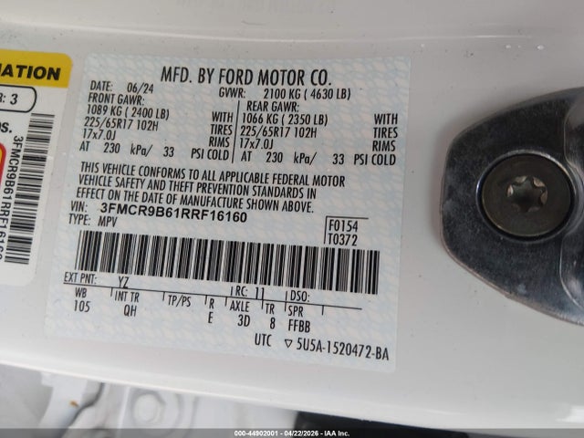 Продаж на аукціоні авто 2024 Ford Bronco Sport Big Bend, vin: 3FMCR9B61RRF16160, номер лоту: 44902001