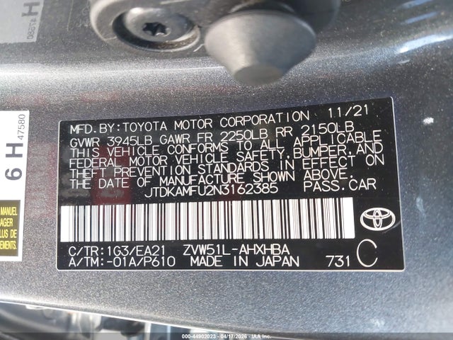 JTDKAMFU2N3162385 Toyota Prius Limited