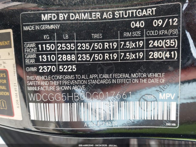44902040 :رقم المزاد ، WDCGG5HB0DG017661 vin ، 2013 Mercedes-benz Glk 350 مزاد بيع