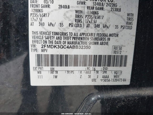 Aukcja sprzedaży 2010 Ford Edge Se, vin: 2FMDK3GC4ABB32350, numer aukcji: 44902060
