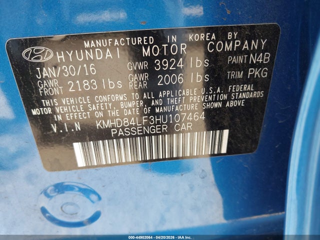 KMHD84LF3HU107464 Hyundai ELANTRA SE