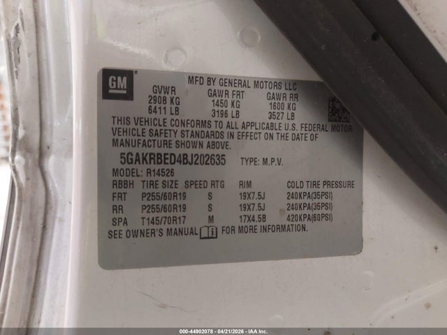 44902078 :رقم المزاد ، 5GAKRBED4BJ202635 vin ، 2011 Buick Enclave 1xl مزاد بيع
