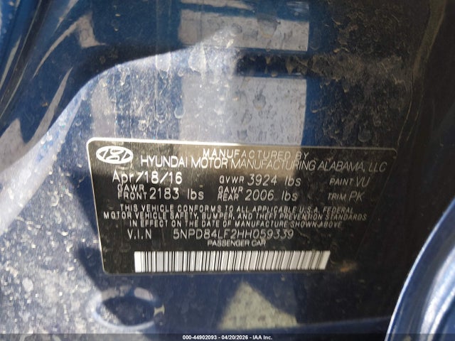 Продаж на аукціоні авто 2017 Hyundai Elantra Se, vin: 5NPD84LF2HH059339, номер лоту: 44902093