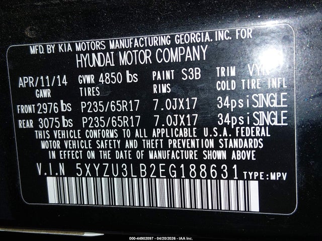 5XYZU3LB2EG188631 Hyundai Santa Fe Sport 2.4l