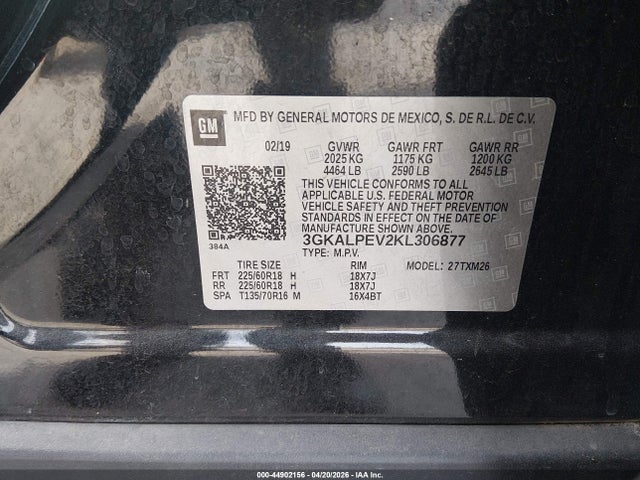 44902156 :رقم المزاد ، 3GKALPEV2KL306877 vin ، 2019 Gmc Terrain Slt مزاد بيع