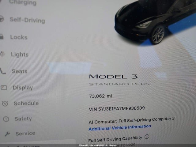 Aukcja sprzedaży 2021 Tesla Model 3 Standard Range Plus Rear-wheel Drive, vin: 5YJ3E1EA7MF938509, numer aukcji: 44902164