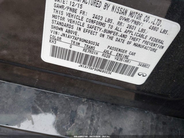 Aukcja sprzedaży 2016 Infiniti Q50 Hybrid, vin: JN1AV7AP9GM490034, numer aukcji: 44902168