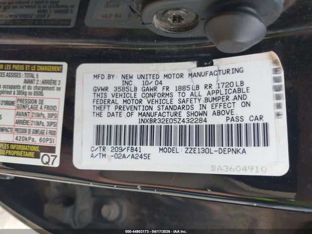 Aukcja sprzedaży 2005 Toyota Corolla Le, vin: 1NXBR32E05Z432284, numer aukcji: 44902173