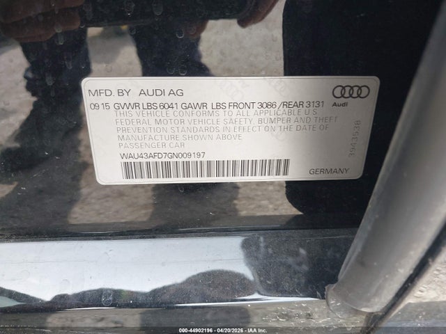 2016 Audi A8 L 4.0t Sport მანქანა იყიდება აუქციონზე, vin: WAU43AFD7GN009197, აუქციონის ნომერი: 44902196