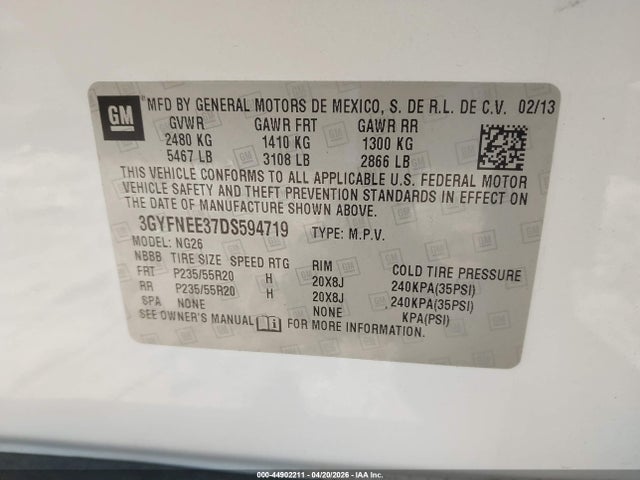2013 Cadillac Srx Premium Collection მანქანა იყიდება აუქციონზე, vin: 3GYFNEE37DS594719, აუქციონის ნომერი: 44902211