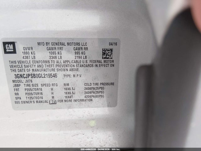 Chevrolet Trax Lt 2016 3GNCJPSB0GL219546 Image 9