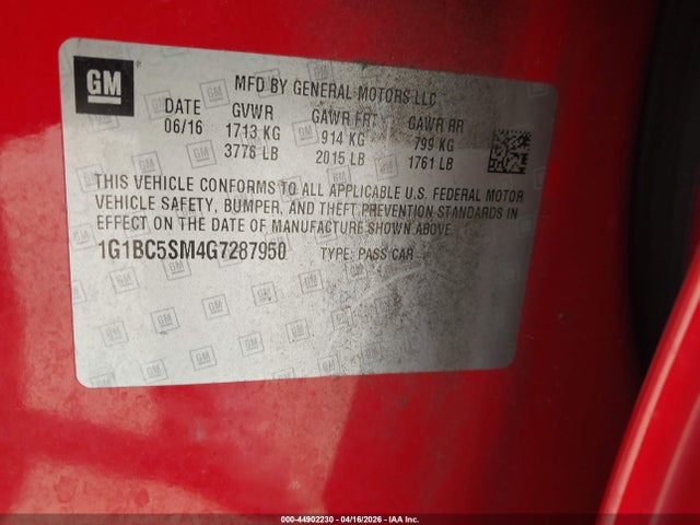 2016 CHEVROLET CRUZE 1G1BC5SM4G7287950 Photo 8