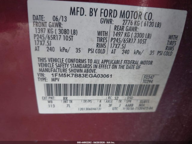 Aukcja sprzedaży 2014 Ford Explorer, vin: 1FM5K7B83EGA03061, numer aukcji: 44902262
