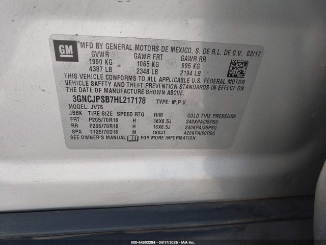 3GNCJPSB7HL217178 Chevrolet Trax Lt