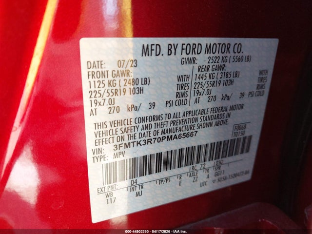 Продажа на аукционе авто 2023 Ford Mustang Mach-e Premium, vin: 3FMTK3R70PMA65667, номер лота: 44902290
