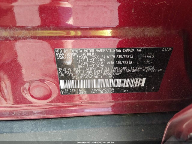 Aukcja sprzedaży 2025 Toyota Rav4 Limited, vin: 2T3Y1RFV6SW378491, numer aukcji: 44902322