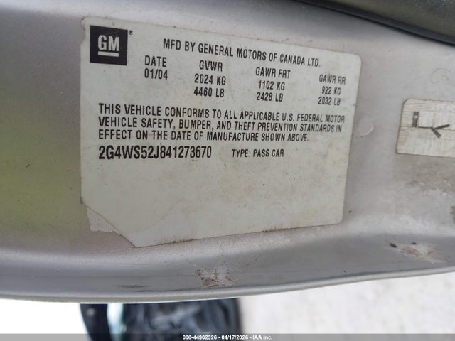 44902326 :رقم المزاد ، 2G4WS52J841273670 vin ، 2004 Buick Century مزاد بيع