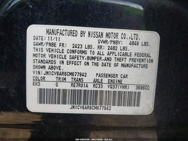Продаж на аукціоні авто 2012 Infiniti G37x, vin: JN1CV6AR6CM677942, номер лоту: 44902350