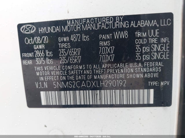Hyundai Santa Fe Se 2020 5NMS2CADXLH290192 Image 9
