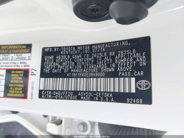 Toyota CAMRY SE 2014 4T1BF1FK0EU849000 Image 9
