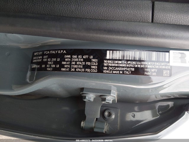 2017 Jeep Renegade Sport Fwd მანქანა იყიდება აუქციონზე, vin: ZACCJAAB0HPF42768, აუქციონის ნომერი: 44902373