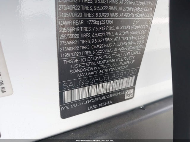 Land Rover Range Rover Hse 2020 SALGS2RU6LA591730 Image 9
