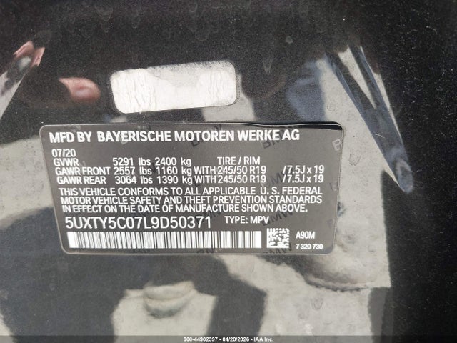 Aukcja sprzedaży 2020 Bmw X3 Xdrive30i, vin: 5UXTY5C07L9D50371, numer aukcji: 44902397